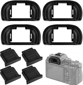 4 x Gel Eye Cups for Sony A7III A7II A9 A7S A99II A58 A7 A7R IV A7RIII A7SII and 4 Warm Shoes for A6000 A6100 A6300 A6400 A3500 A3000 Anti-Dust Protection Sière Light Parasite - Image 1