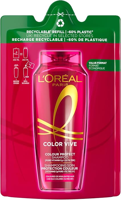L'Oreal Paris Elvive Sublimation Shampoo for All Coloured or Highlighted Hair, Colour Protected for 40 Washes and Extreme Brightness, with Pure Vitamin C, Respectful Refill - Image 1