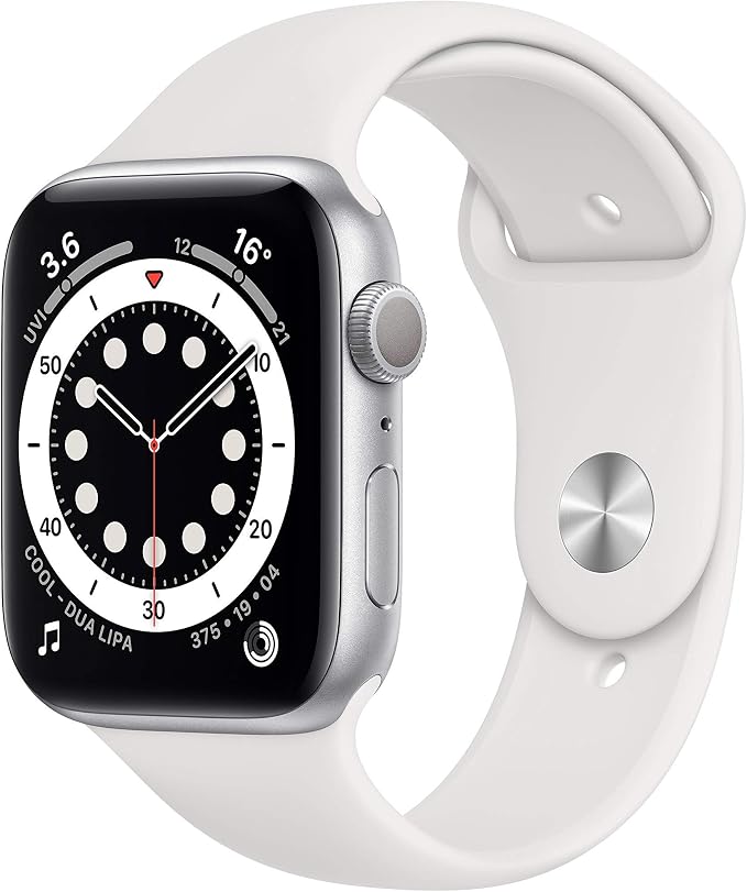 Apple Watch Series 6 (GPS, 44MM) Silver Aluminium Case with White Sport Strap (Refurbished) - Image 1