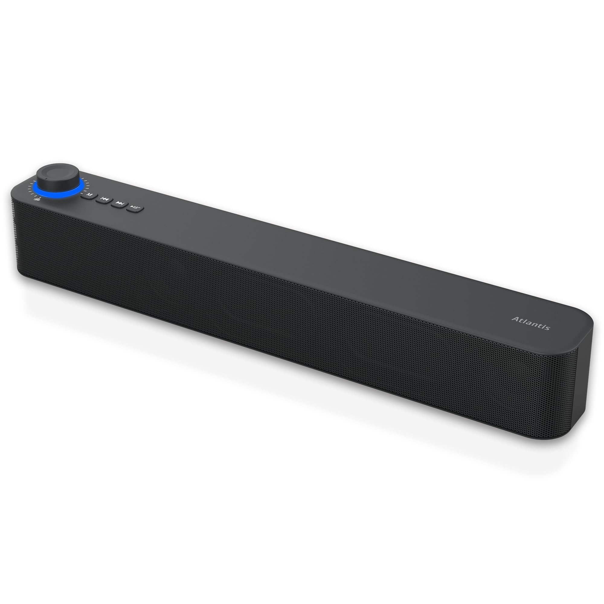 ATLANTIS Soundbar PC 20 W, PC Case, 3.5 mm Jack + Bluetooth 5.3 for Smartphone, FireTV, Turntable, Batt. 2400 MHA, FM Radio, Speaker PC, Laptop, TV, Smartphone Dimm 420 x 60 x 74 mm Black - Image 1