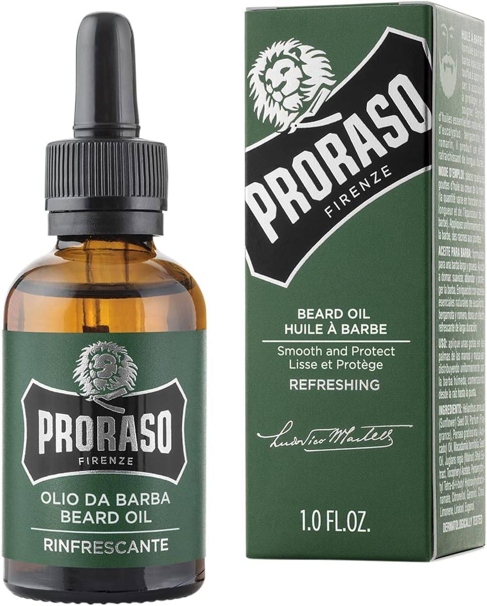 Proraso | Huile à barbe rafraîchissante (flacon de 30 ml) – Huile pour barbe nourrissante à l'huile d'eucalyptus, bergamote et romarin – Fabriquée en Italie - Image 1