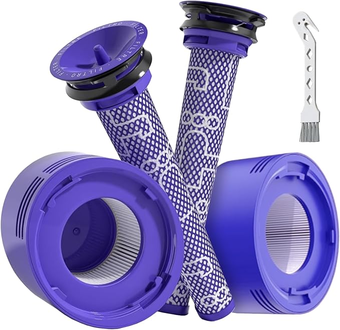 Filtre de Remplacement pour Dyson V7 V8 SV10, avec Filtre à Moteur à 2 Postes + 2 Préfiltres, Compatible avec l'Aspirateur-balai Dyson V8 Animal Absolute Motorhead Fluffy SV10 - Image 1