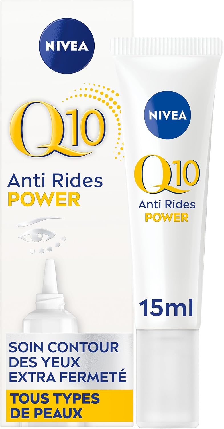 NIVEA Q10 Power Soin Contour des Yeux (1x15 ml), crème anti rides yeux enrichie en Q10 pur & Acide Hyaluronique, soin anti-âge anti-cernes booster de collagène, crème hydratante tous types de peaux - Image 1