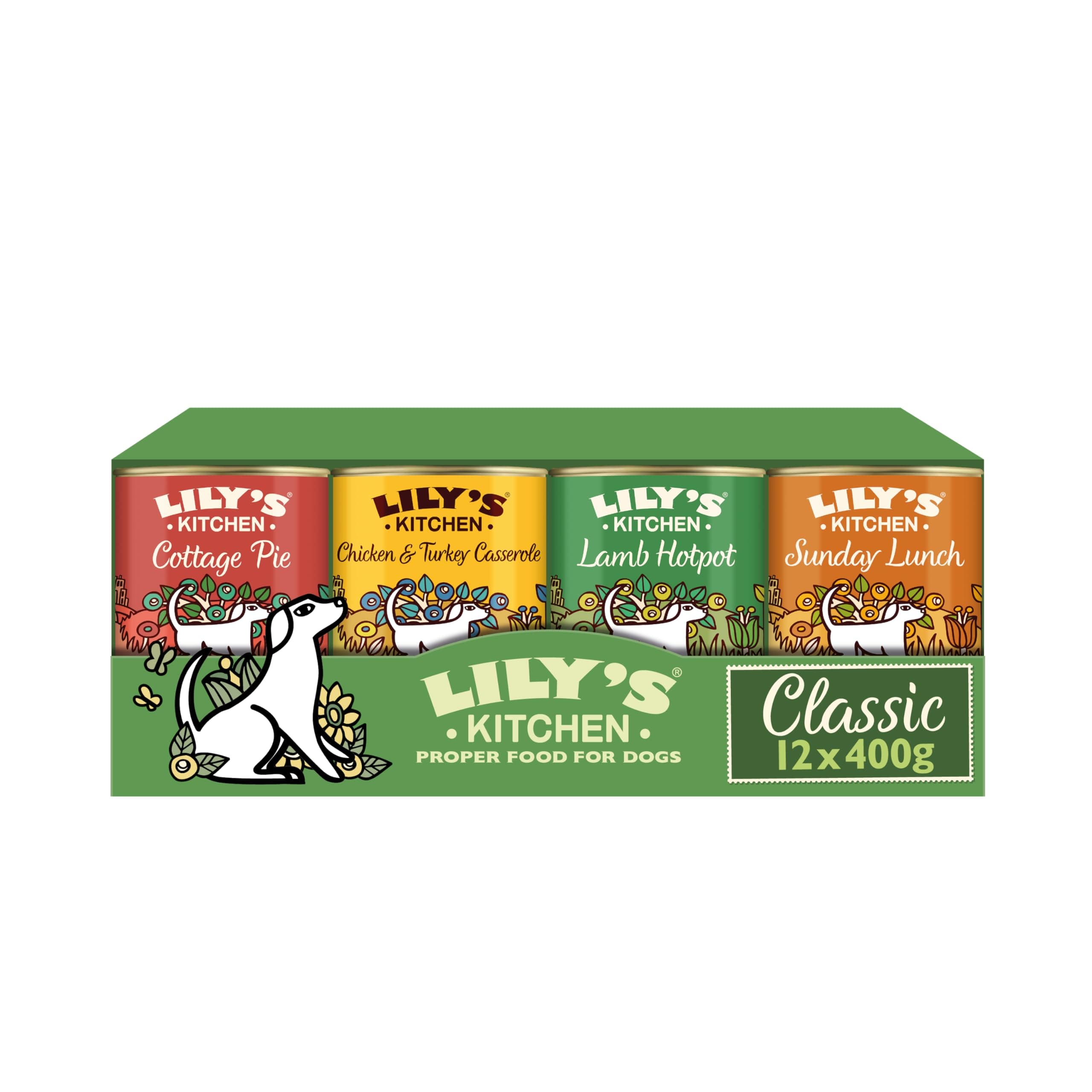 Lily's Kitchen Canned Natural Wet Food for Adult Dogs, Classic Recipes, Multipack (12 x 400 g Canned)