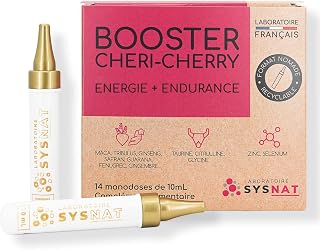 Energie • Endurance • Fatigue • Taurine Ginseng Gingembre Maca Tribulus Fenugrec Safran Guarana Citrulline Glycine Zinc Sélénium • 14 powershots • BOOSTER CHÉRI-CHERRY • Laboratoire SYSNAT - Image 1