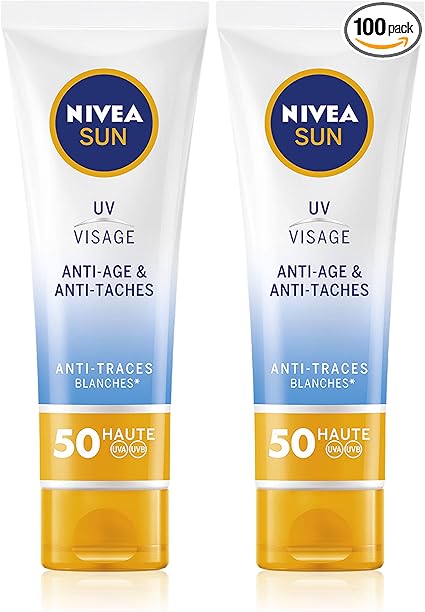 NIVEA SUN Women Face Cream Anti-Aging & Anti-Spot SPF 50 (2 x 50ml), Q10 Formula Face Moisturizer for Daily Use, UVA/UVB Sun Protection Light Texture - Image 1
