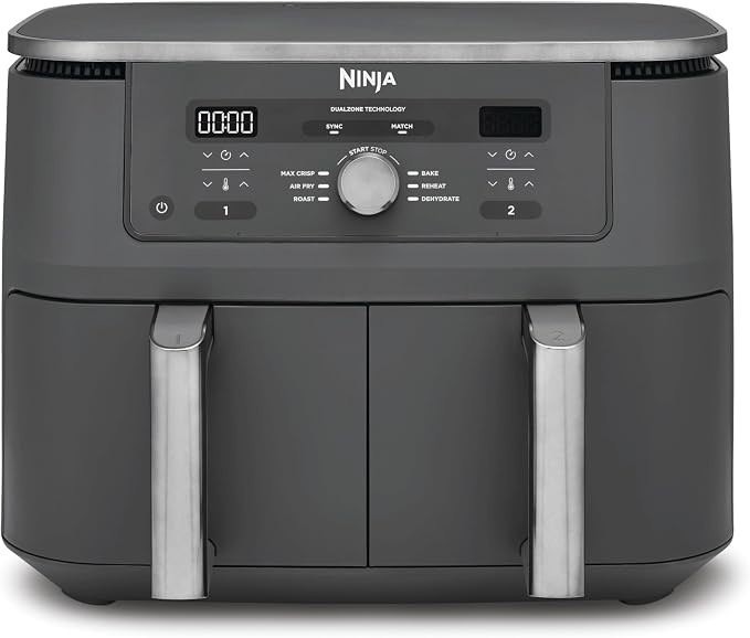 Ninja Air Fryer Dual Zone MAX Digital, Large Capacity Hot Air Fryer, 9.5L, 6-in-1, Oil Free, Air Fry, Crispy max, Bake, Roast, Dehydrate, Warm, Metal Grey DZ400EU - Image 1