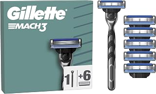 Gillette Rasoir Pour Homme Mach3 Turbo, Manche Et 6 Recharges, Cartouche Avec Un NOUVEAU Revêtement De Lame Pour Réduire La Pression Sur La Peau, Bande Lubrifiante Pour Rasage Avec Une Glisse Fluide - Image 1
