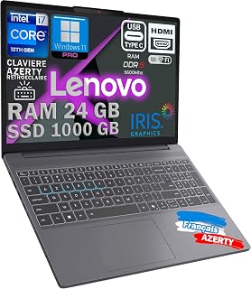 Lenovo IDEAPAD Ordinateur Intel i7-13620H 10 Coeurs 4.9Ghz, Clavier rétroéclairé AZERTY, RAM 24Go DDR5, SSD 1000Go, écran 15,6 FULLHD, WiFi6E Certificat, 1920x1200 300nits, Windows 11 Pro configuré - Image 1