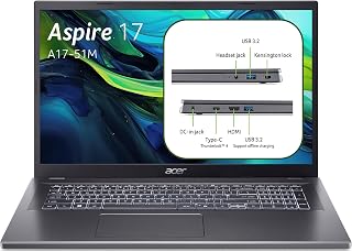 Aspire 17 A17-51M-51CV, 17.3-Inch Full HD IPS 60Hz Laptop (Intel Core i5-1334U, 16GB RAM, 512GB SSD, Intel XE Graphics, Windows 11 Home), Grey, French AZERTY Keyboard - Image 1