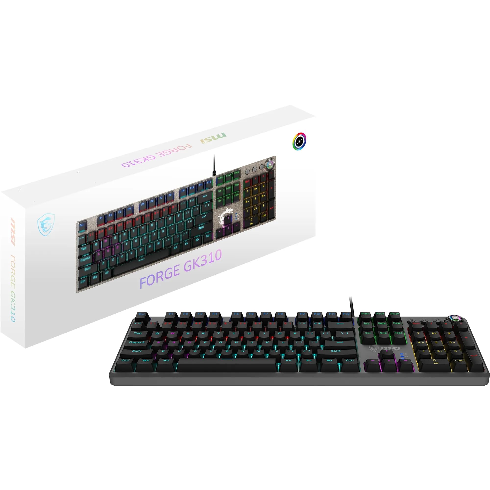 MSI Forge GK310 Mechanical Gaming Keyboard - AZERTY - Interchangeable Red (Linear) Switches, Ergonomic Keys, RGB LED 20 Modes, Removable Magnetic Cover, USB 2.0 - Full Size - Image 1