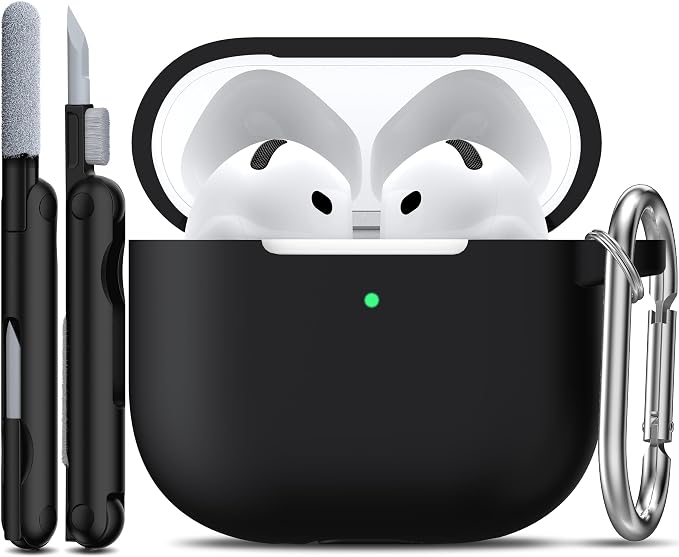 R-fun AirPods 4 Case with Cleaning Kit, Soft Silicone Full Protective Cover with Keychain for AirPods 4th Generation for Women Men, Compatible with Apple AirPods 4th Generation - Image 1
