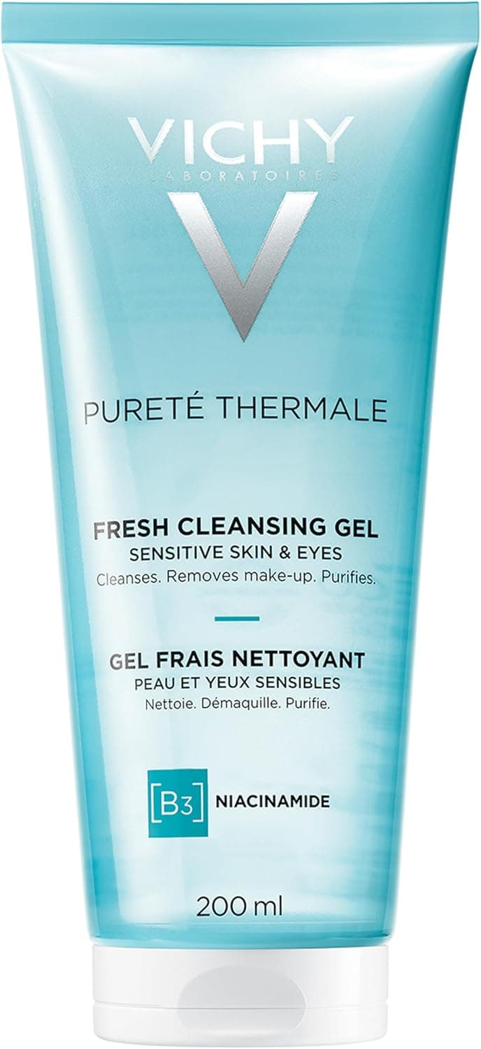 Vichy, Pureté Thermale, Gel Frais Nettoyant, Peau et Yeux Sensibles, Nettoie, Purifie et Hydrate Durablement, Enrichi en Glycérine et en Eau Volcanique de Vichy, 200 ml