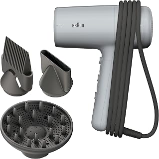 Sèche-Cheveux Braun HD2.35, Puissant avec Diffuseur, Peigne Lisseur et Concentrateur, Technologie IONTEC, Moteur 2200W avec 3 Réglages de Températures et 2 Vitesses, Finition Gris Satiné, BRHD235E - Image 1