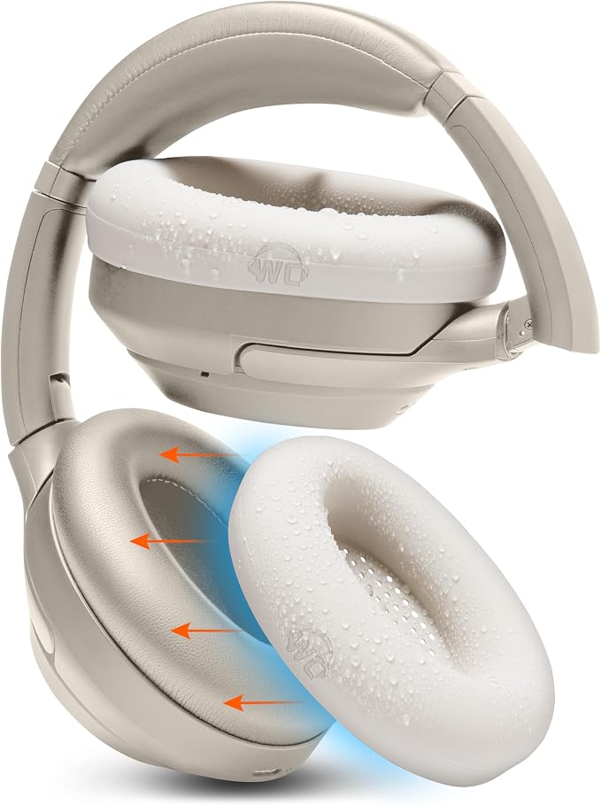 WC SweatZ XM3 - Patented Protective Covers for Sony WH1000XM3 by WC | Silicone Earmuffs for Sony WH-1000XM3 Headphones | Beige - Image 1