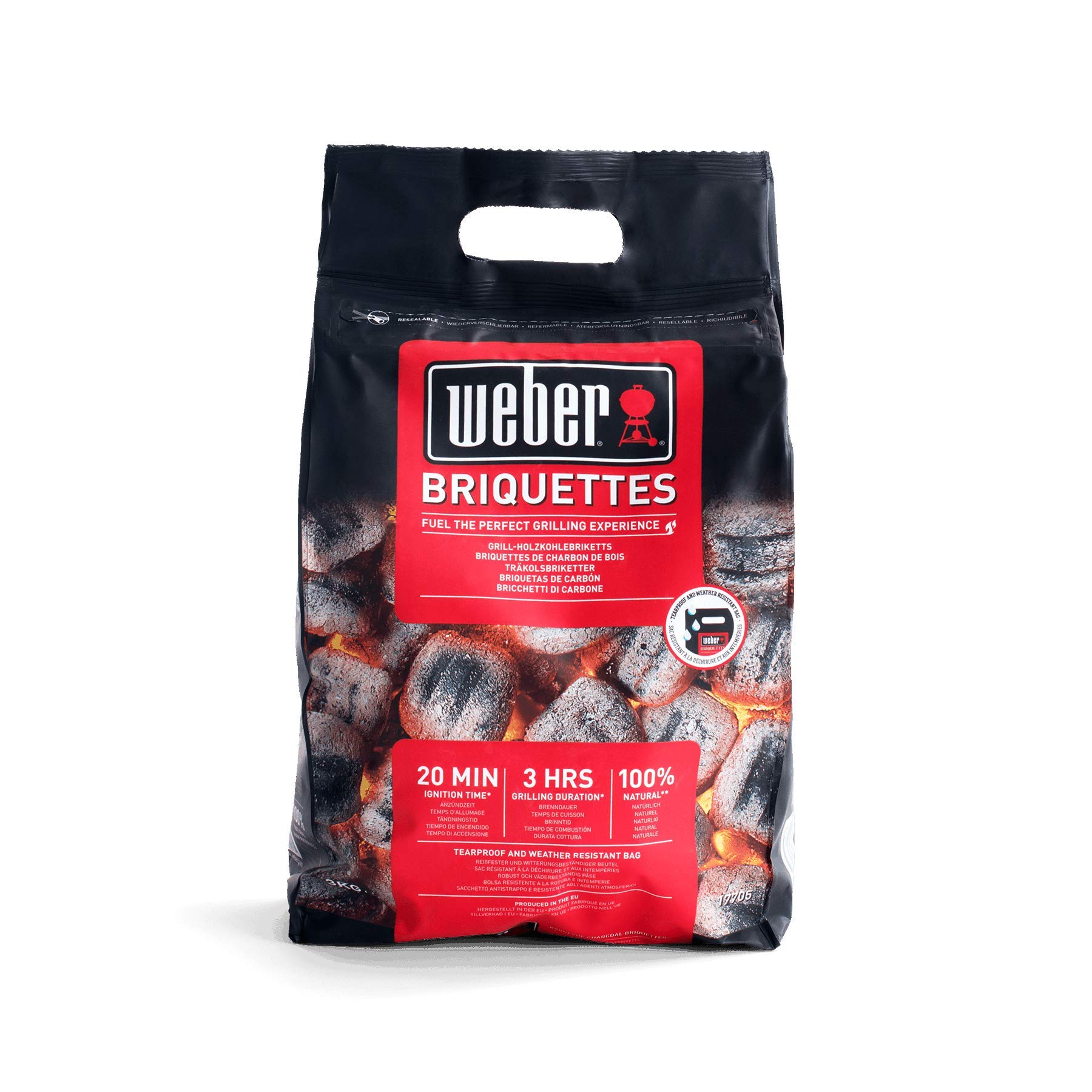 Weber Briquettes (2 kg), for a long and constant combustion, ideal for long grilling of food, 100% natural wood, EU product, sustainably obtained, FSC certified (17705) - Image 1