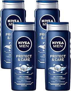 NIVEA MEN Gel douche 3-en-1 Protect & Care (1 x 500 ml), Gel douche homme à l’aloe vera, Soin nettoyant pour homme visage, corps et cheveux (Lot de 4) - Image 1