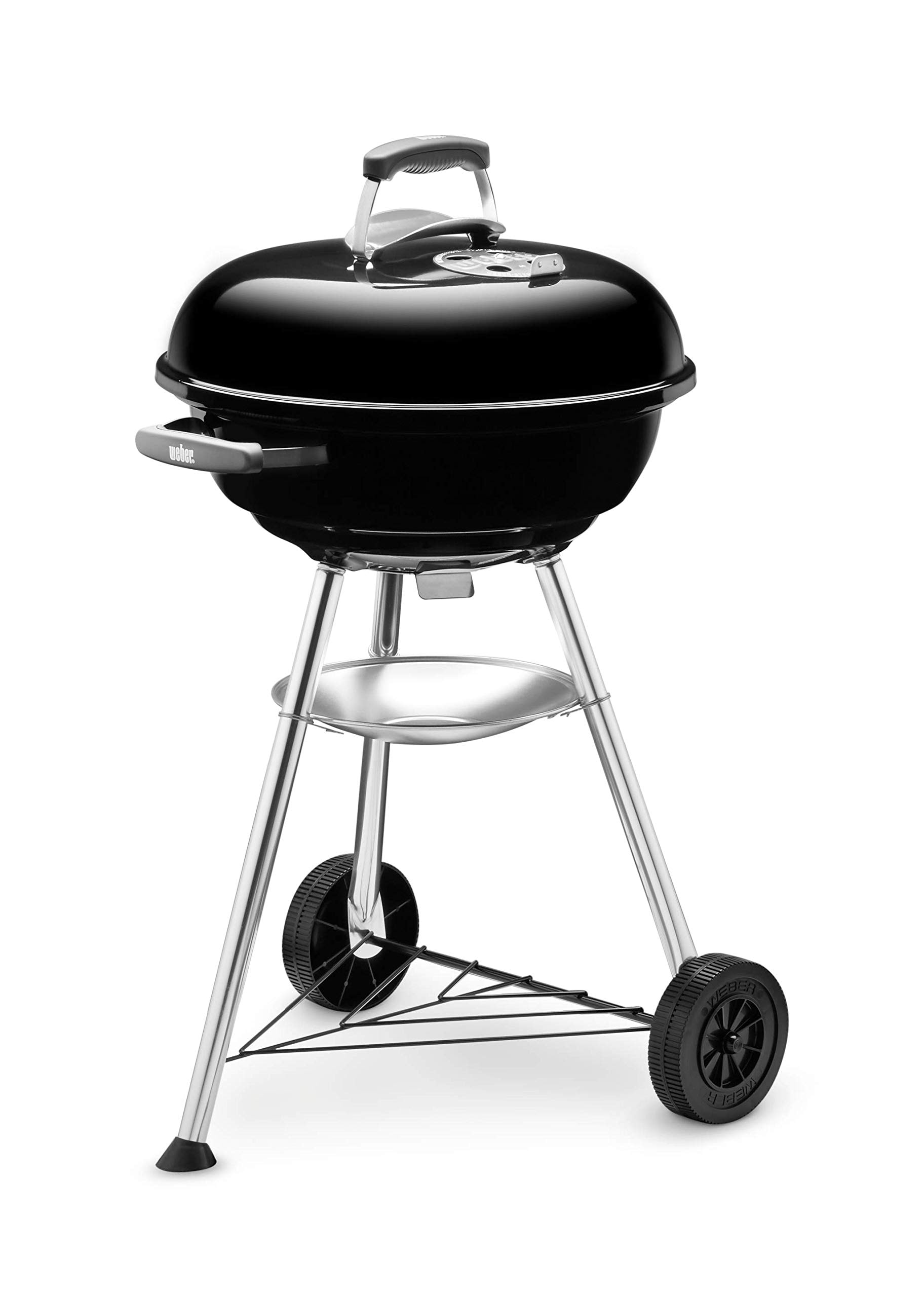 Weber Compact Kettle Charcoal Grill/With Tripod and Wheels, Heat and Rust Resistant Design, Chrome Steel Cooking Grill, 47 cm, Black - Image 1