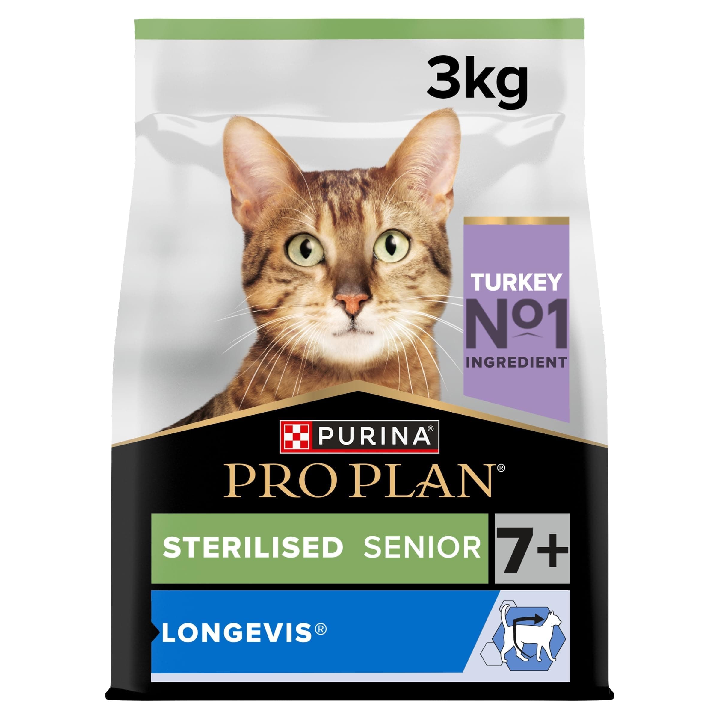 PURINA PRO PLAN | LONGEVIS | Sterilised 7+ | Complete Food | Sterilized Senior Cat 7+ Years Old | For a Longer Healthy Life | Turkey | Dry Food | Bag | 3 kg