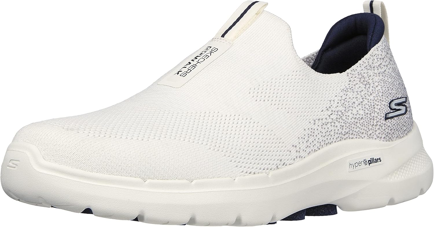 Skechers Homme Gowalk 6 Stretch Fit Chaussures de Course athlétiques à Enfiler Marche, Blanc/Bleu Marine, 42.5 EU - Image 1