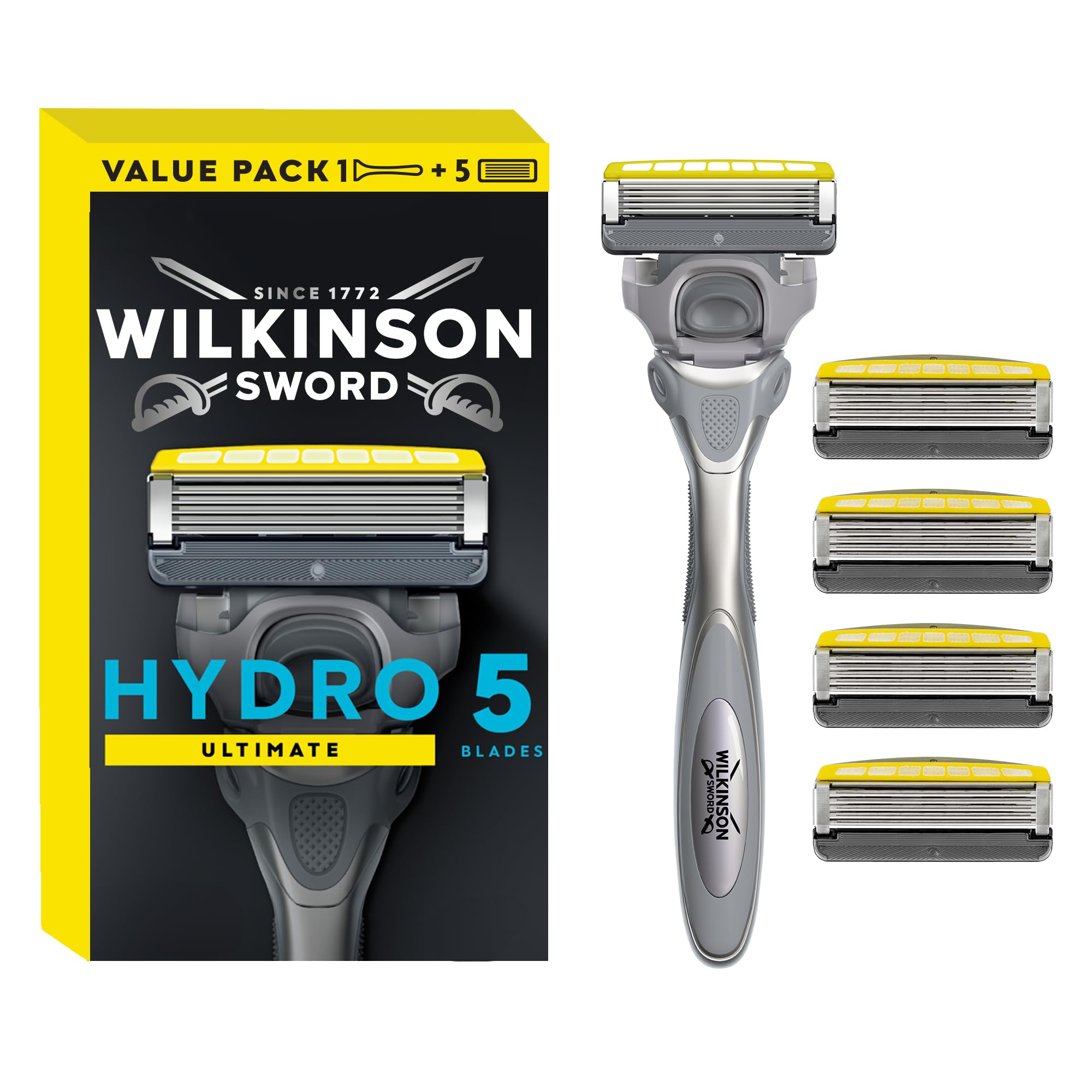WILKINSON SWORD - Hydro 5 Ultimate Men's Razor | Shock Proof Technology | Hydrating Gel & Precision Blade | 1 Razor Handle + 5 Blade Refills - Image 1