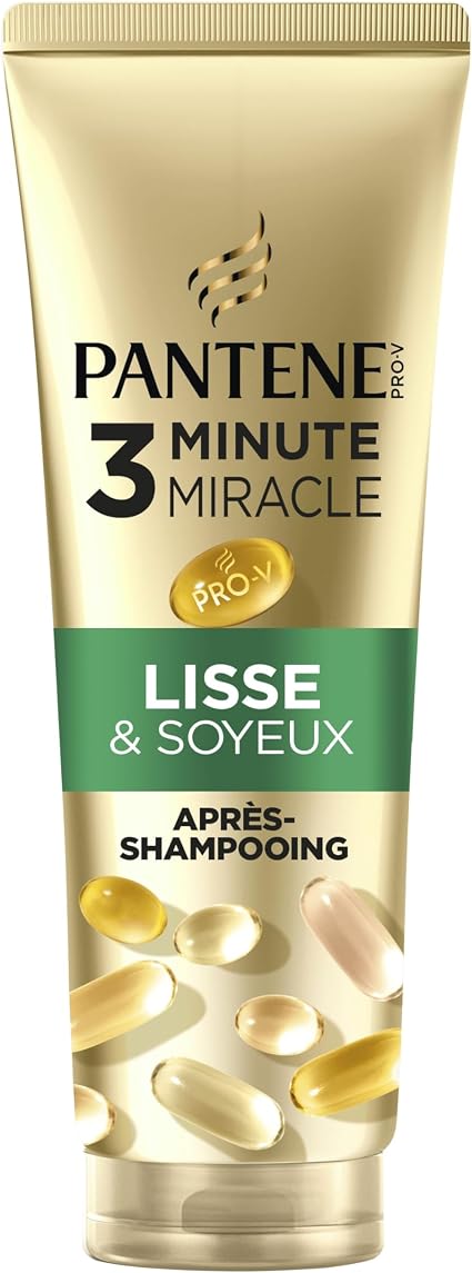 Pantene Pro-V Smooth & Silky Conditioner 3 Minute Miracle 220 ml for Curly and Dry Hair, Pro-V Formula with Active Nutri-Plex, Helps Smooth and Regenerate Hair, Hyaluronic Acid - Image 1