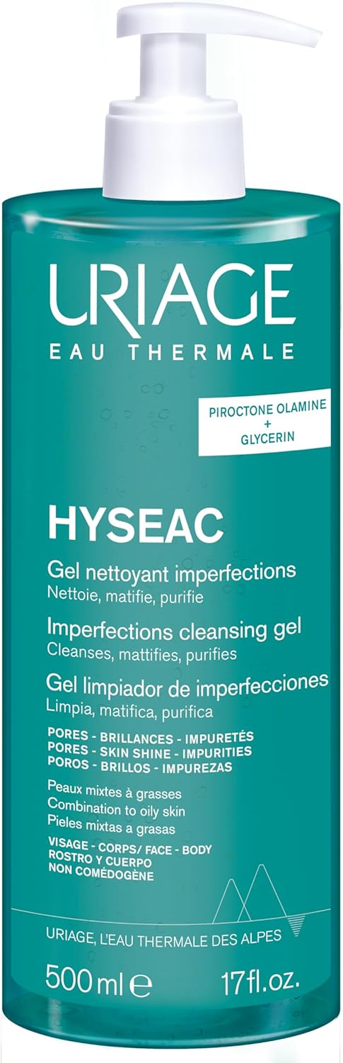 Uriage Hyseac Gel Nettoyant Anti-Imperfections Visage et Dos - Nettoie en Douceur & Purifie - Élimine l'Excès de Sébum - Pour Peaux Grasses à Tendance Acnéique - Sans Savon - pH Physiologique - 500 ml - Image 1
