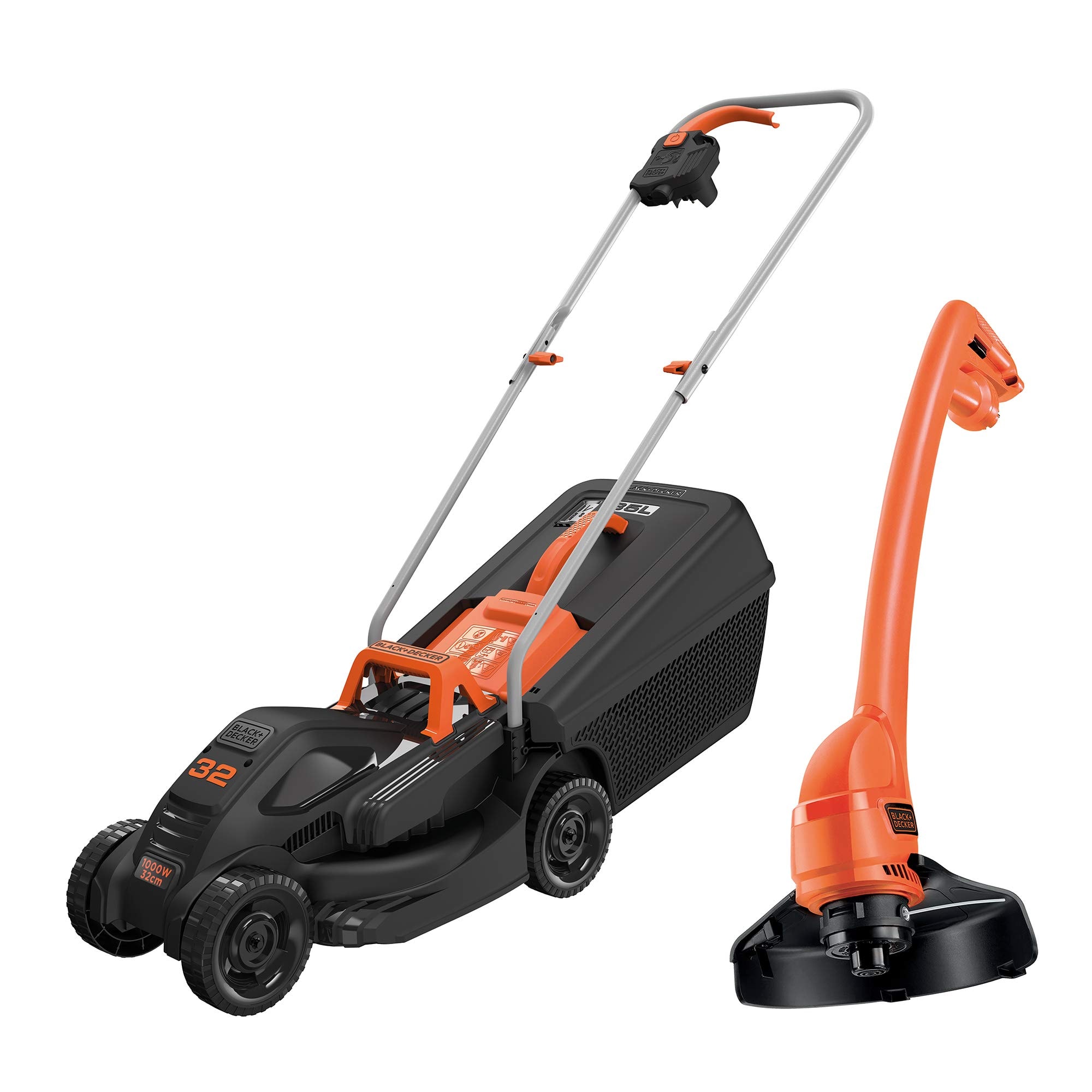BLACK+DECKER BEMW351GL2-QS BEMW351GL2-QS Wired Lawn Mower 1000W and 250W Wired Trimmer with 3 Cutting Heights, 23 cm with Automatic Wire Unwinding, BEMW351GL2-QS Black - Image 1