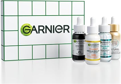 Garnier - Coffret Cadeau 4 Sérums Visage - Sérum Anti-Taches Brunes Vitamine C - Sérum Anti-Points Noirs et Imperfections Charbon - Sérum Repulpant Hyaluronic Aloe - Sérum Autobronzant Eau de Coco - Image 1