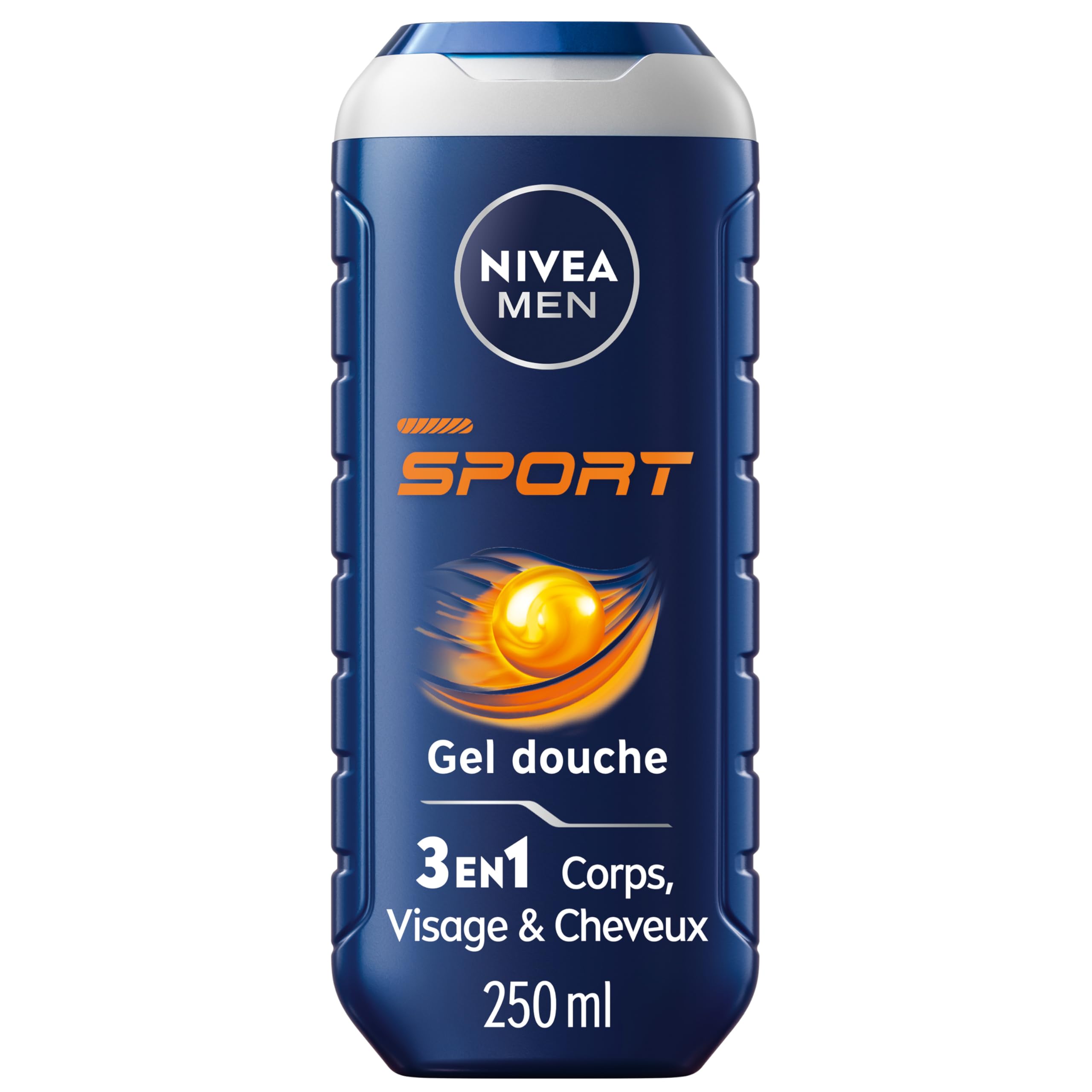 Nivea Men Sport+ Shower Gel 3 in 1 Body Face Hair – 250 ml Bottle - Image 1