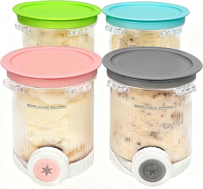 4 Pieces Container for Ninja Swirl by CREAMi Ice Maker NC700 Series, Pots Compatible with Ninja Swirl, for Ninja NC701EU Accessory BPA Free and Dishwasher (4PCS) - Image 1