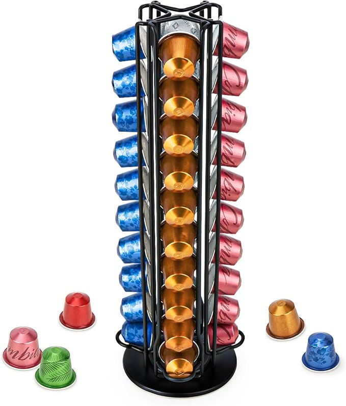 Capsule Holder Storage Compatible with Nespresso Original 40 Capsules, 360° Rotatable Non-Slip Base Coffee Capsule Holder for Kitchen/Office/Gift (Black) - Image 1