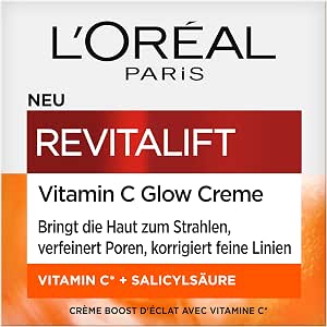 L'Oreal Paris Glow Cream for Women: For Radiant Skin, Refined Pores and Reduced Wrinkles with Vitamin C & Revitalift Clinical Salicylic Acid, 1 x 50 ml - Image 1