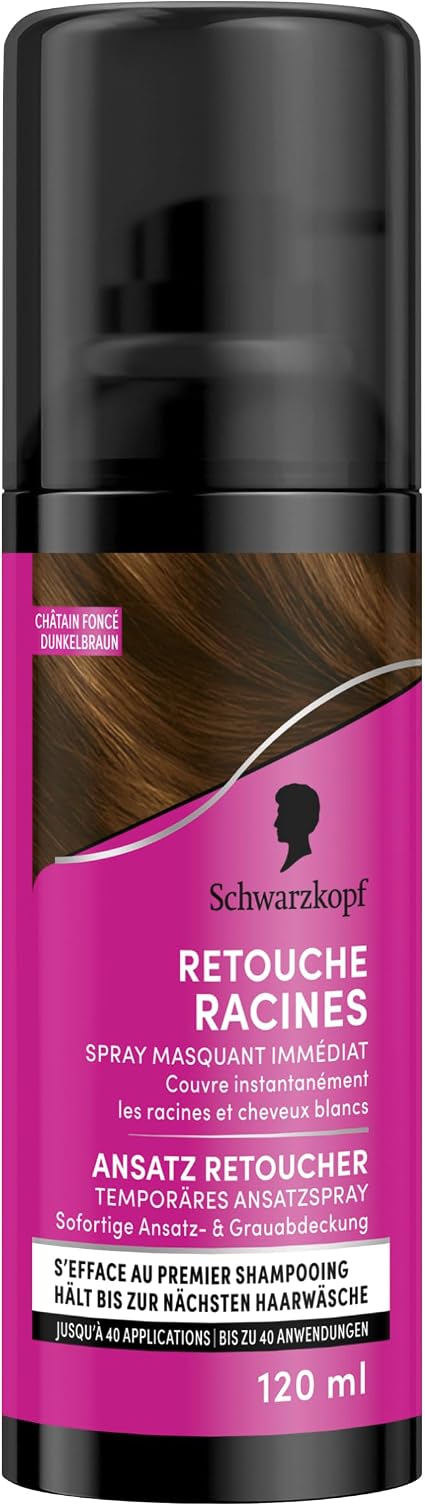 Schwarzkopf - White Hair Roots Touch-Up - Temporary Masking Spray Hair Roots - Erases with the First Shampoo - Dark Brown, 120 ml (Pack of 1) - Image 1