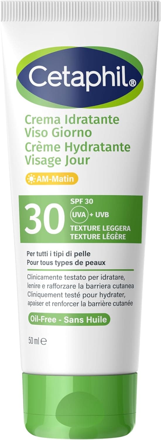 Cetaphil Crème Hydratante Visage SPF 30, Soin Solaire Hydratant pour Peaux Sensibles, Texture Légère, à la Niacinamide, Hydratation 24 h