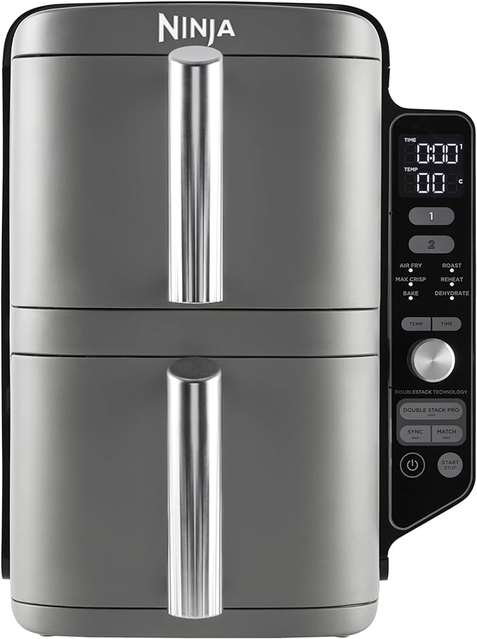 NINJA Double Stack XL Deep Fryer, Oil Free Deep Fryer, Vertical 2-Drawer Deep Fryer, 4 Cooking Levels, 2 Drawers and 2 Racks, Compact Design, 9.5L Capacity, 6 Cooking Functions, 8 Servings, Grey SL400EU - Image 1