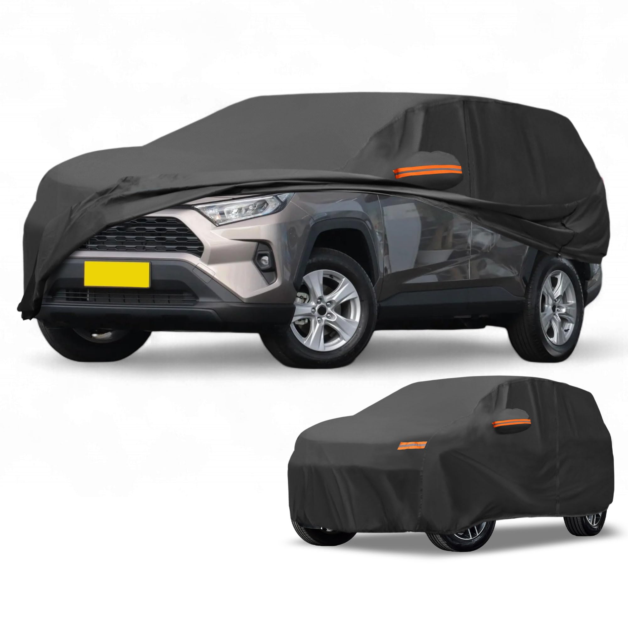 All Weather Waterproof Car Cover for Automobile Outdoor Anti-UV Sun Rain Full Protection Outdoor for Toyota Rav4 Black with Reflective Strips - Image 1