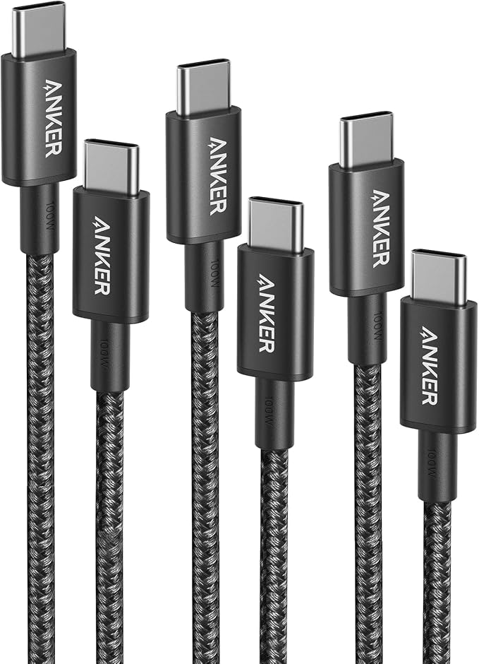 Anker USB C to USB C Cable, 100W 333 USB C Cable Fast Charging, for iPhone 17/16/15Pro/17Plus/17ProMax MacBook Pro 2024, iPad Pro 2024, iPad Air 5, Samsung Galaxy S23+/S23 and Others (1m+1m+1.8m+3m) - Image 1