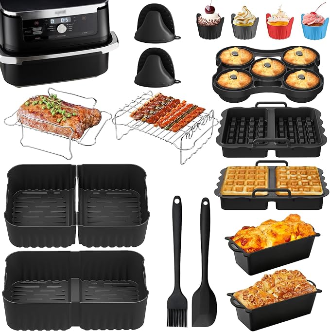 Silicone Air Fryer Mould Set for Ninja 10.4L AF500EU, Air Fryer Mould for Ninja Foodi Flexdrawer 10.4L, Reusable 10.4L Airfryer Dish Ideal for Family/Friends Gatherings, Party - Image 1