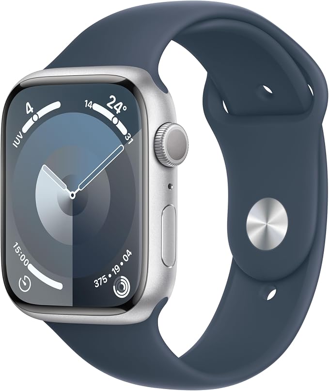 Apple Watch Series 9 (GPS, 45MM) - Silver Alluminium Case with Midnight Sport Strap, M/L (Refurbished) - Image 1