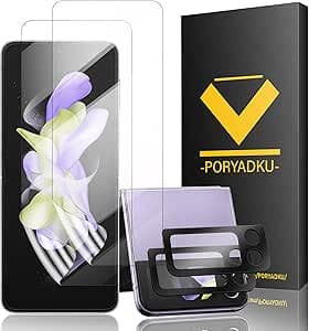 (2 Pieces) Tempered Glass for Samsung Galaxy Z Flip 4 5G + Camera Protector (2 Pieces) Anti-Fingerprint, 9H Hardness, 3D Full Coverage Screen Protector