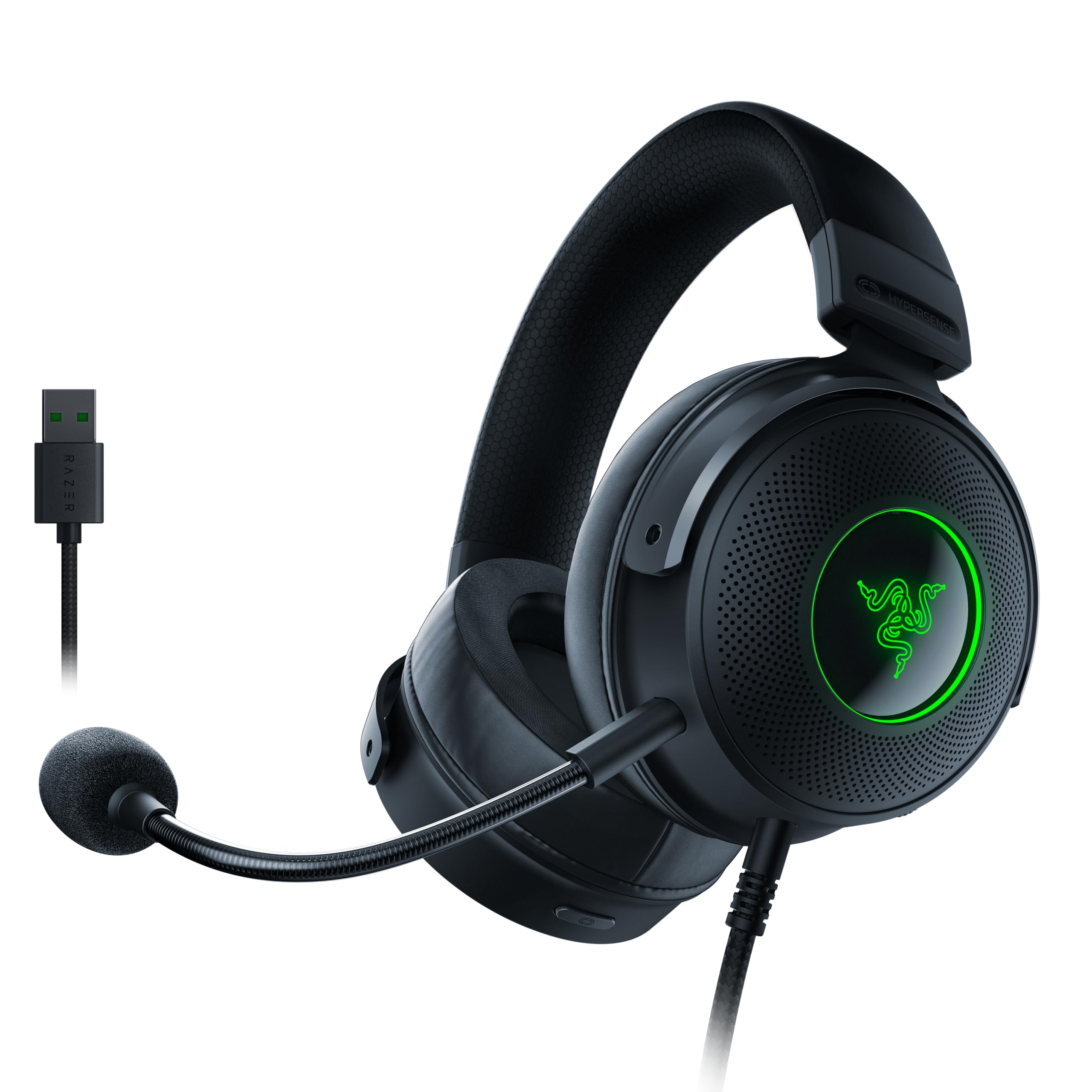 Razer Kraken V3 Hypersense - Wired USB Gaming Headset with Haptic Technology (50mm TriForce Speakers, THX Space Sound, HyperClear Cardioid Removable Microphone) Black - Image 1