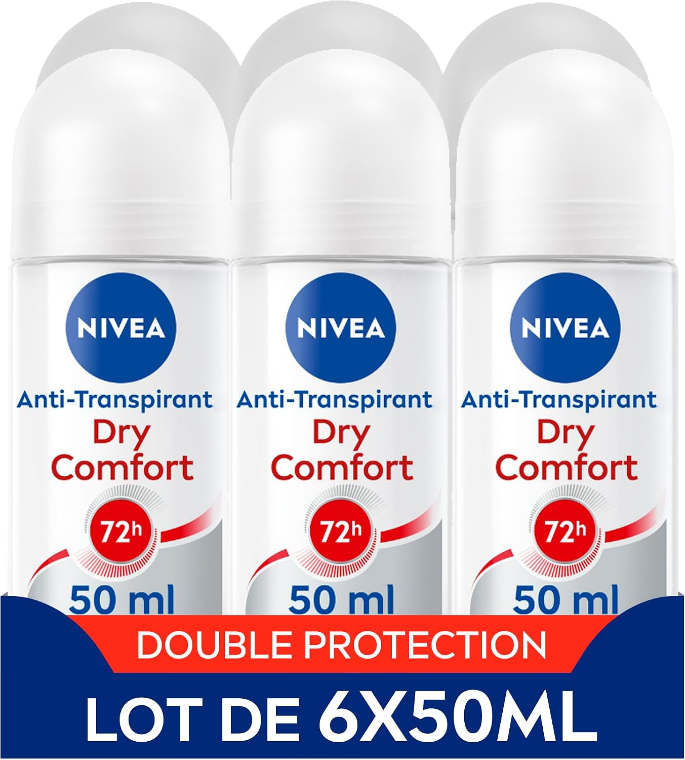 NIVEA Déodorant anti-transpirant Dry Comfort (lot de 6 x 50 ml), Déo bille pour femme protection 72H, Déo femme à la formule sans alcool pour tous types de peaux - Image 1