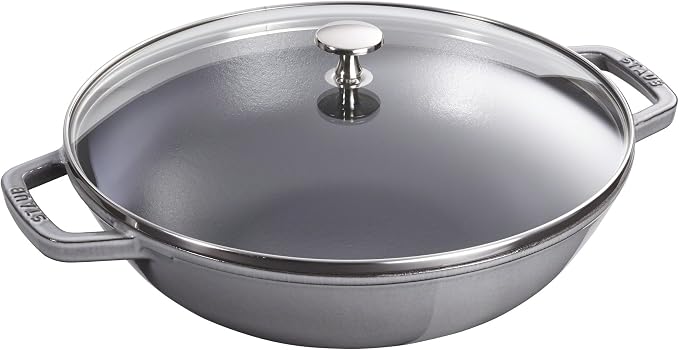 STAUB Cast Iron Wok with Glass Lid and Removable Grill, Ø 30 cm, 4.40 L, Graphite Grey - Image 1