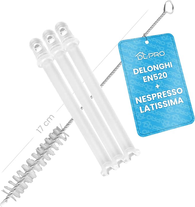 DL-pro 3 x 101mm Transparent Milk Suction Hose for DeLonghi 5313226701 EN520 Nespresso Lattissima Coffee Machine with Brush - Image 1