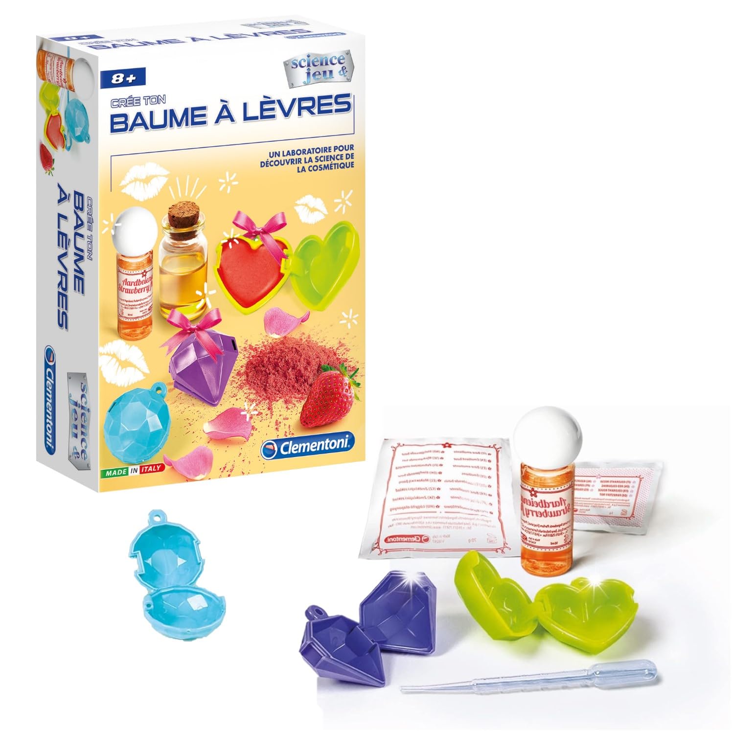 Clementoni | Science & Jeu – Create Your Lip Balm for Children 8+ | DIY Cosmetic Box with Strawberry Aroma | Home Beauty Science Game | Family Activity for Girls | Creative Kit - Image 1