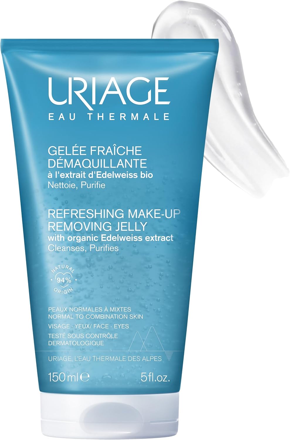 Uriage Refreshing Cleansing Jelly - Edelweiss Bio, Glycerine - Face, Eyes - Cleanses, Refreshes - Moisturizes, Soothes - Physiological pH - 94% Natural Ingredients - 150 ml - Image 1