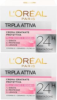L'Oréal Paris Triple Active Crème Visage Hydratante pour Peau Sèche ou Sensible, Formule Apaisante 24H, avec Vitamine E et Céramide, Filtre UV Anti Stress et Pollution 2 - Image 1