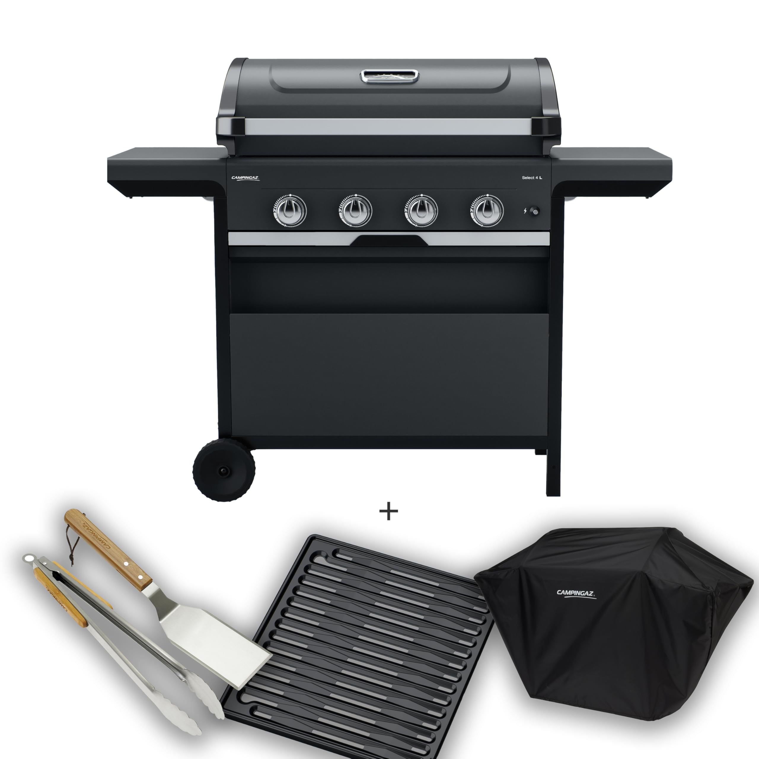 Campingaz Class 4 Select L Barbecue Gas Combo with Extra Grill Grill, Cover, Utensils, BBQ Gas Cart, 4 Stainless Steel Burners, Lid with Thermometer, InstaClean, 12 kW - Image 1