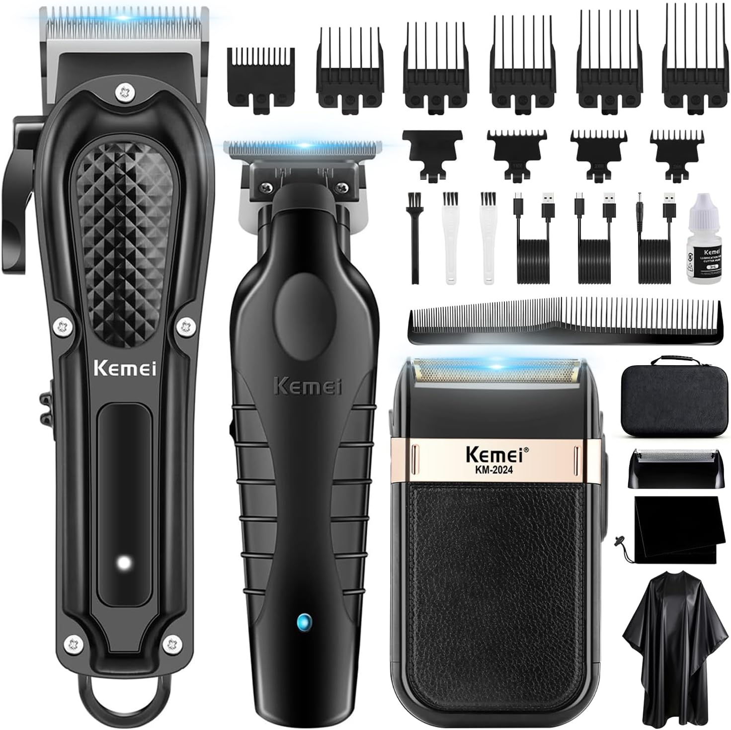 KEMEI Professional Hair Trimmer for Men, T-Blade Cordless Beard Trimmer Complete Set, Electric Hair Cutting Trimmer Complete Kit with 9 Guide Combs - Image 1